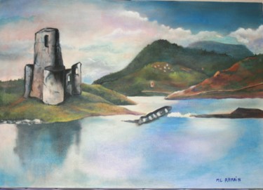 Painting titled "h-loch-assynt-46x33…" by Marie Claude Ramain, Original Artwork, Oil