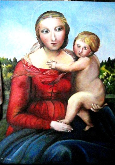 Pintura intitulada "h-madone-a-l-enfant…" por Marie Claude Ramain, Obras de arte originais, Óleo