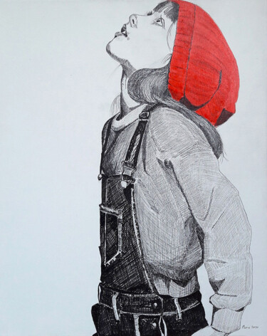 Dessin intitulée "Le bonnet rouge" par Marie Colombier, Œuvre d'art originale, Encre