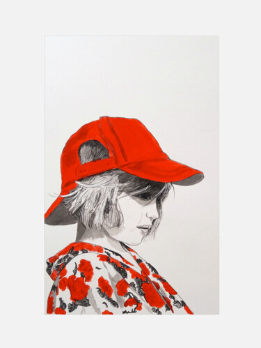 Dessin intitulée "Fille à la casquette" par Marie Colombier, Œuvre d'art originale, Encre