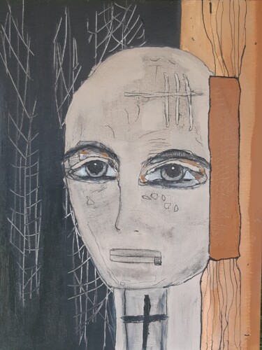 Painting titled "Tension" by Marie-Claire Pozzobon, Original Artwork, Acrylic Mounted on Cardboard