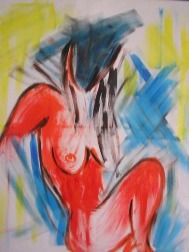 Peinture intitulée "femme assise" par Mpi, Œuvre d'art originale