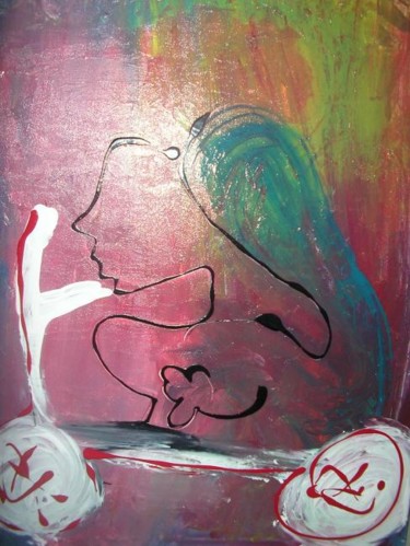 Peinture intitulée "sur la mobylette" par Mpi, Œuvre d'art originale