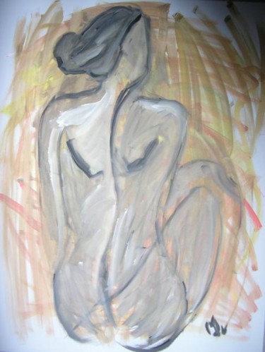 Peinture intitulée "nu au chignon" par Mpi, Œuvre d'art originale