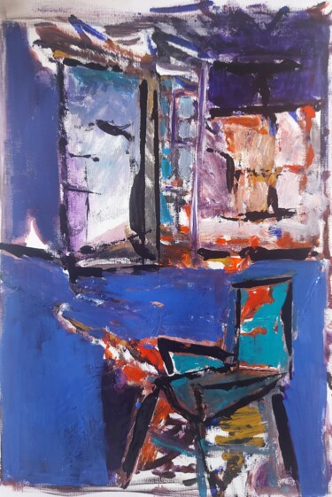 Peinture intitulée "Devant la fenêtre" par Ferracci, Œuvre d'art originale, Huile Monté sur Carton