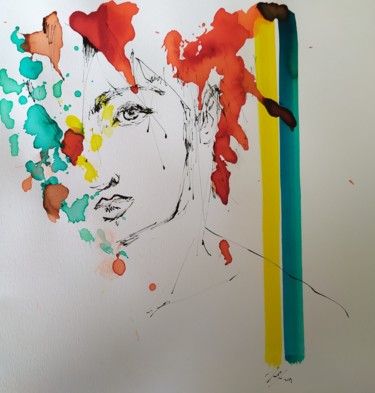 Painting titled "Red Hair" by Marie B., Original Artwork, Ink