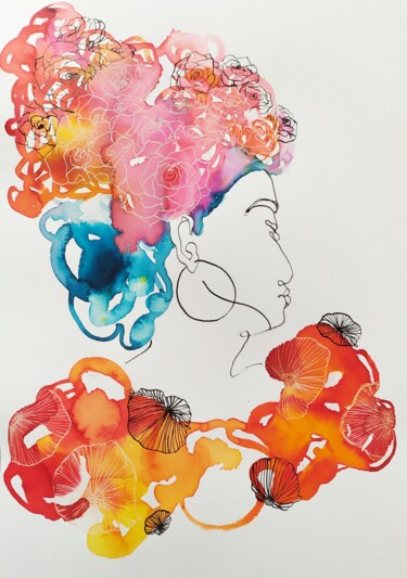 绘画 标题为“Hommage à Frida” 由Marie B., 原创艺术品, 墨