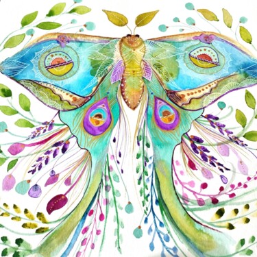 Painting titled "Le papillon" by Marie B., Original Artwork, Watercolor
