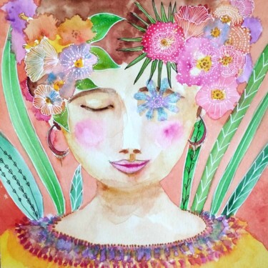 Malerei mit dem Titel "Magic Flowers!" von Marie B., Original-Kunstwerk, Aquarell