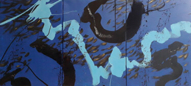 Peinture intitulée "Tryptique Bleu n°12" par Marie Edmée Séguin, Œuvre d'art originale, Acrylique Monté sur Châssis en bois