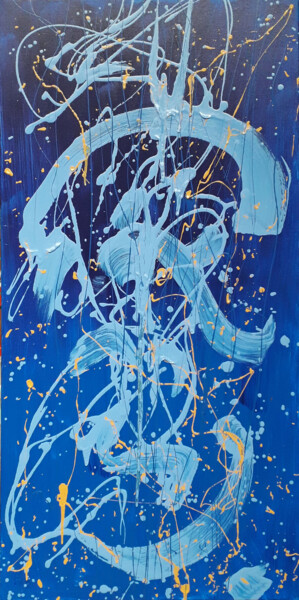 Painting titled "Valse bleue" by Marie Edmée Séguin, Original Artwork, Acrylic Mounted on Wood Stretcher frame