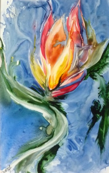 Painting titled "tropicale#artistsup…" by Marie-Françoise Vigreux, Original Artwork, Watercolor