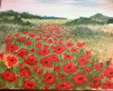 Painting titled "Coquelicots champêt…" by Marie Foisnet, Original Artwork