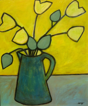 Peinture intitulée "tulipes-jaunes-65x5…" par Marie Ieny, Œuvre d'art originale, Acrylique