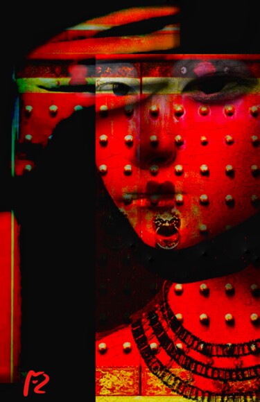 Digital Arts titled "China girl" by Marie-Jo, Original Artwork, Photo Montage Mounted on Wood Panel