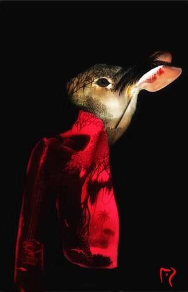 Digital Arts titled "Magic rabbit" by Marie-Jo, Original Artwork, Photo Montage Mounted on Wood Panel