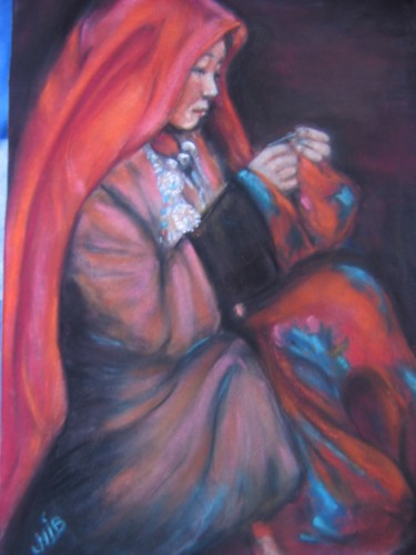 Drawing titled "Petite-afghane" by Marie José Barutciski, Original Artwork, Pastel