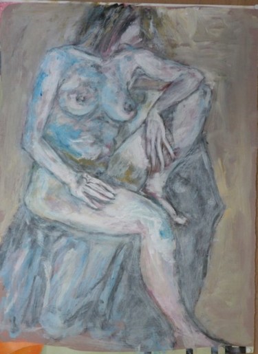 Peinture intitulée "Nu bleu" par Mariejose Lolmede, Œuvre d'art originale, Huile