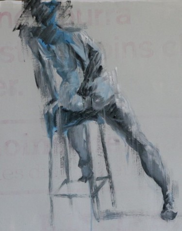 Peinture intitulée "Nu de dos assis" par Mariejose Lolmede, Œuvre d'art originale, Huile