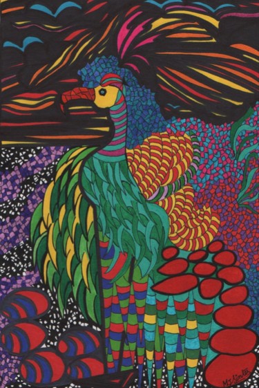 Рисунок под названием "Bel oiseau" - Marie-José Sintes, Подлинное произведение искусства, Маркер
