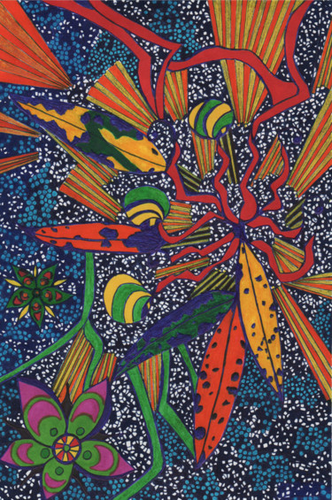 Drawing titled "Sous les feuilles" by Marie-José Sintes, Original Artwork, Marker