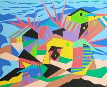 Картина под названием "Village 3" - Marie-José Sintes, Подлинное произведение искусства, Акрил