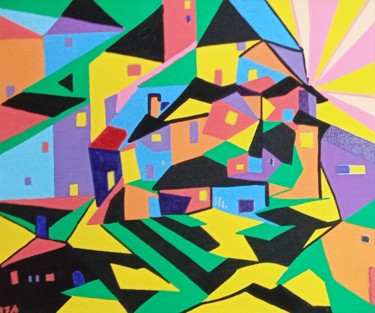 Malerei mit dem Titel "Village 4" von Marie-José Sintes, Original-Kunstwerk, Acryl