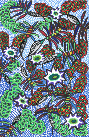 Drawing titled "Aquarium" by Marie-José Sintes, Original Artwork, Marker