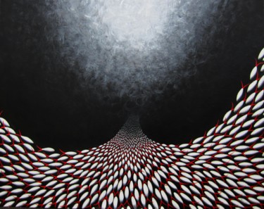 Malerei mit dem Titel "Oceaan zwart/rood" von Marieke Rosing, Original-Kunstwerk, Acryl