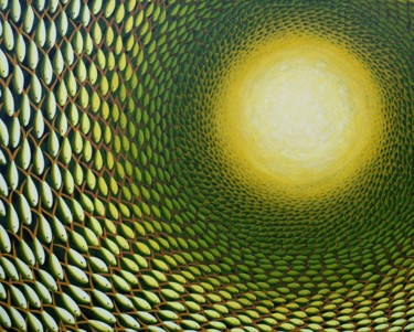 Schilderij getiteld "Oceaan groengeel" door Marieke Rosing, Origineel Kunstwerk, Acryl