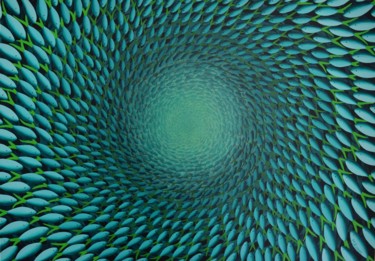 Schilderij getiteld "Oceaan groen blauw" door Marieke Rosing, Origineel Kunstwerk, Acryl Gemonteerd op Frame voor houten bra…