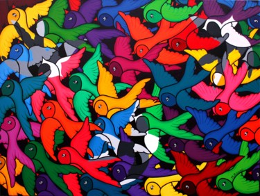 Schilderij getiteld "Vogelvlucht" door Marieke Rosing, Origineel Kunstwerk, Acryl