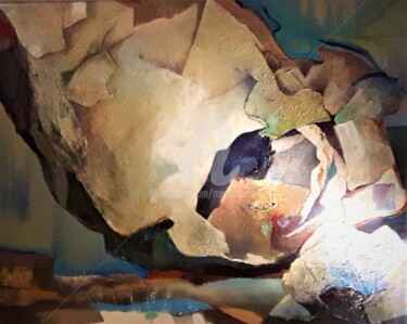 Peinture intitulée "la pierre tremblante" par Mariekverbois, Œuvre d'art originale, Huile