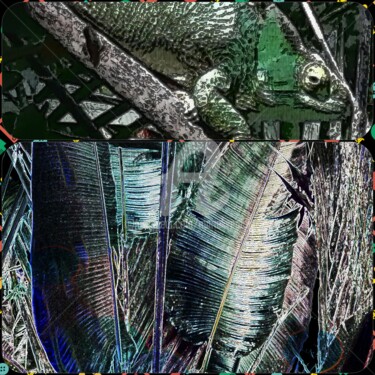 Digitale Kunst getiteld "cameleon -jungle" door Mariekverbois, Origineel Kunstwerk, Foto Montage