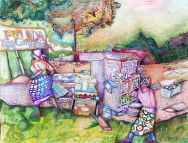 Dessin intitulée "marché de KIGALI" par Mariekverbois, Œuvre d'art originale, Crayon