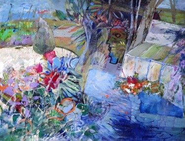 Malerei mit dem Titel "L'esprit du jardin" von Mariekverbois, Original-Kunstwerk, Acryl