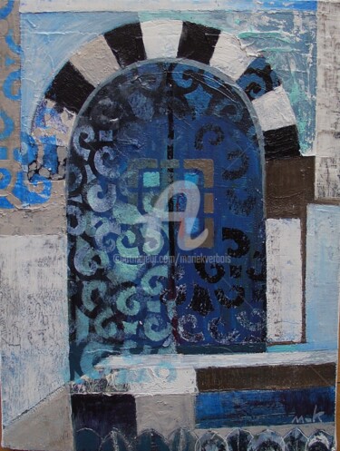 Peinture intitulée "Porte bleue dans la…" par Mariekverbois, Œuvre d'art originale, Huile