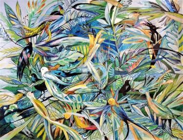 Painting titled "Les Oiseaux" by Mariekverbois, Original Artwork, Acrylic