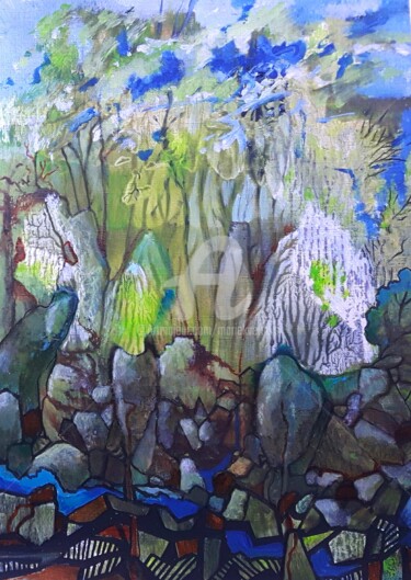 Peinture intitulée "Roches en montagne" par Mariekverbois, Œuvre d'art originale, Acrylique