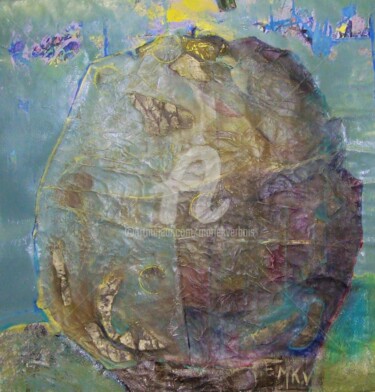 Painting titled "Big blue stone." by Mariekverbois, Original Artwork, Acrylic