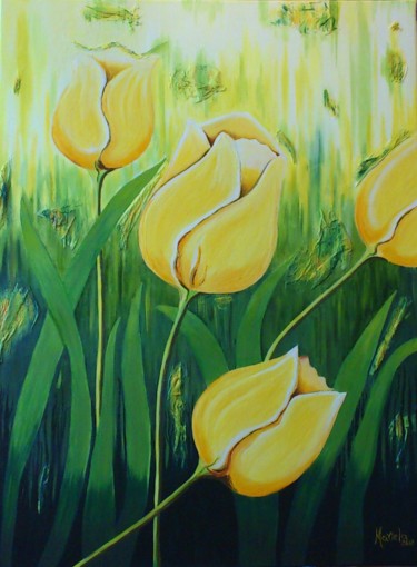 Peinture intitulée "tulipes-jaunes-a-l-…" par Mariela Piccamiglio González, Œuvre d'art originale, Huile