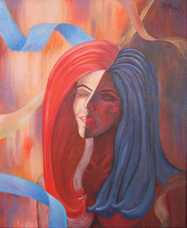 Peinture intitulée "fete-encadre-a-l-hu…" par Mariela Piccamiglio González, Œuvre d'art originale, Huile