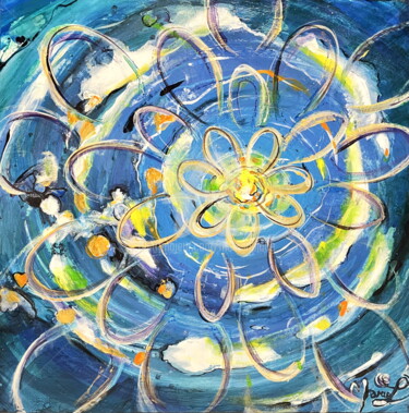 Malerei mit dem Titel ""Fleur Bleue" n°3" von Marie Laplace, Original-Kunstwerk, Acryl Auf Keilrahmen aus Holz montiert
