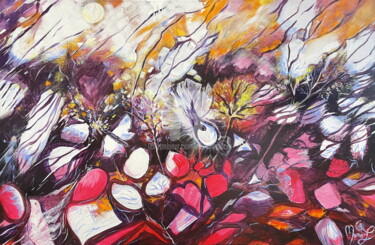 Painting titled ""Originel Jardin"" by Marie Laplace, Original Artwork, Acrylic Mounted on Wood Stretcher frame