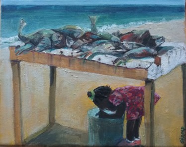 Peinture intitulée "Retour de pêche" par Gerard, Œuvre d'art originale, Acrylique