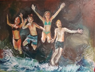 Painting titled "Le grand saut" by Marieline Gerard, Original Artwork, Acrylic