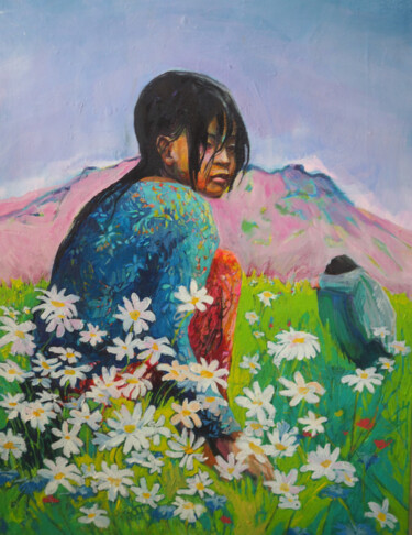 Malerei mit dem Titel "fleur" von Marieline Gerard, Original-Kunstwerk, Acryl