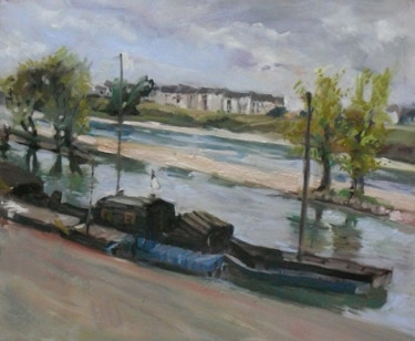 Painting titled "descente de Loire" by Marieline Gerard, Original Artwork, Oil
