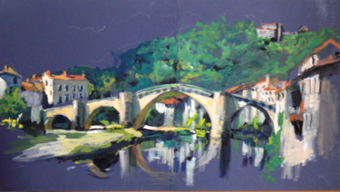 Schilderij getiteld "pochade auvergne" door Marieline Gerard, Origineel Kunstwerk, Gouache