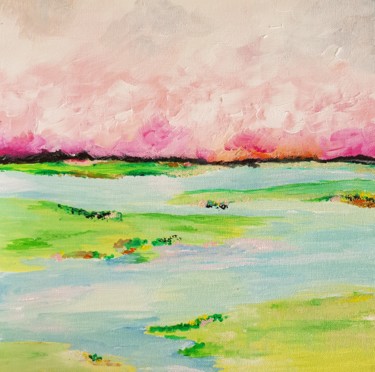 Painting titled "L etang et l orage" by Marie Line Capy (Maria luisa), Original Artwork, Acrylic